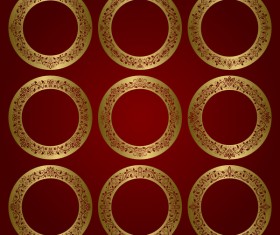 Golden damask round frame vector material 03