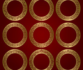 Golden damask round frame vector material 04
