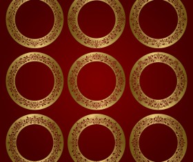 Golden damask round frame vector material 05