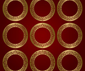 Golden damask round frame vector material 06