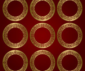 Golden damask round frame vector material 07