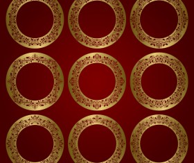 Golden damask round frame vector material 08