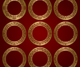 Golden damask round frame vector material 09
