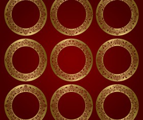 Golden damask round frame vector material 10