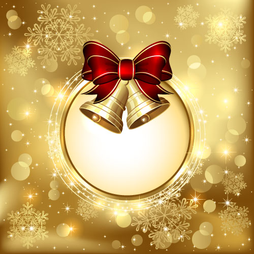 Golden luxury chcristmas cards with bell and red bow vector