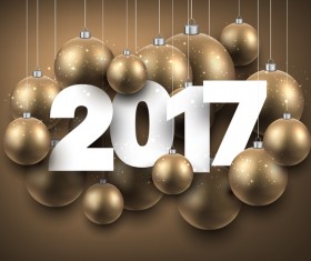 Golden new year background with 2017 christmas baubles vector