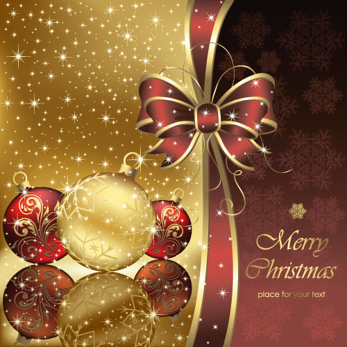 Golden with red luxury chcristmas cards vector 01