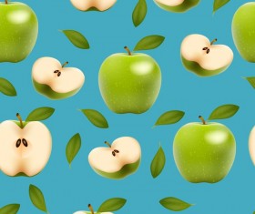 Green apple with slice vector seamless pattern