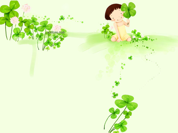 Green cartoon child with plant Stock Photo