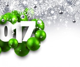 Green christmas baubles with 2017 new year winter background vector