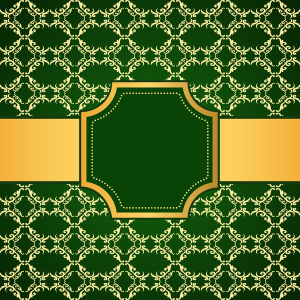 Green decoration pattern background with golden frame vector 02