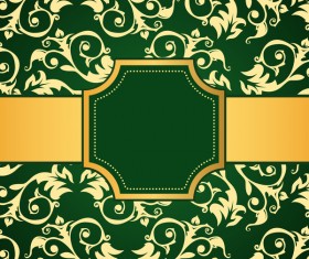 Green decoration pattern background with golden frame vector 03