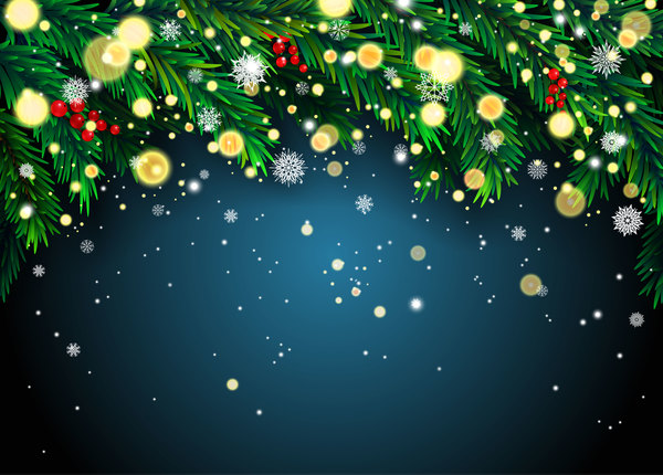 Green pine needles with snowflake background vector 02