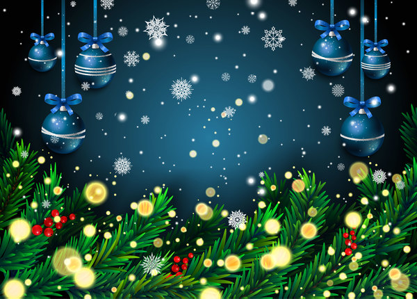Green pine needles with winter christmas background vector 02