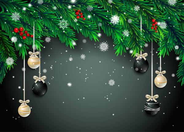 Green pine needles with winter christmas background vector 03