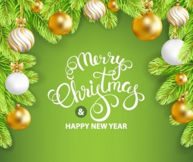 Green styles new year with christmas greeting card vector