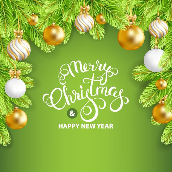 Green styles new year with christmas greeting card vector