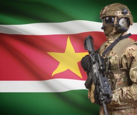 Hand-held machine gun soldier with the flag background HD picture 01