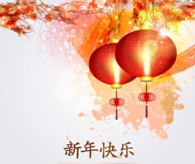 Happy Chinese New Year greeting card with lantern vector 01