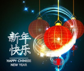 Happy Chinese New Year greeting card with lantern vector 05