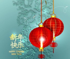 Happy Chinese New Year greeting card with lantern vector 06