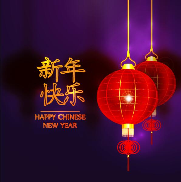 Happy Chinese New Year greeting card with lantern vector 08