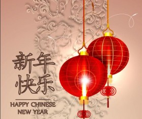 Happy Chinese New Year greeting card with lantern vector 09