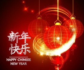 Happy Chinese New Year greeting card with lantern vector 11