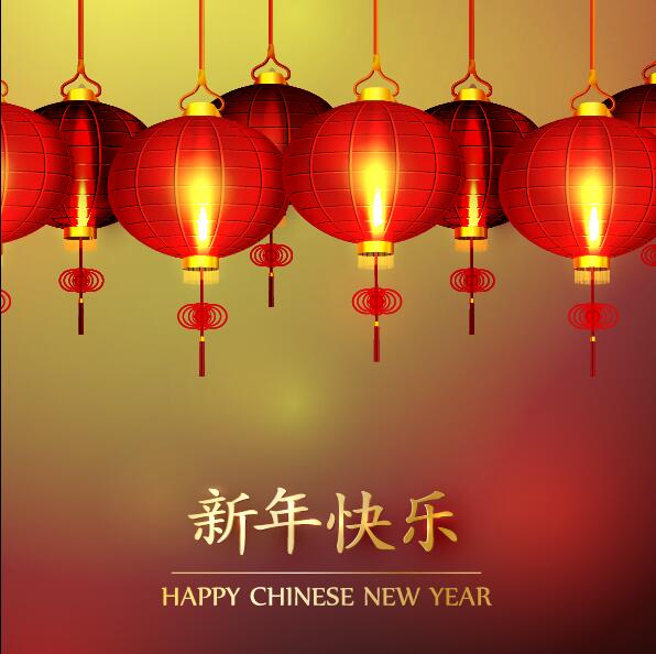 Happy Chinese New Year greeting card with lantern vector 19