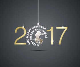 Happy New Year 2017 Christmas ball deer black vector