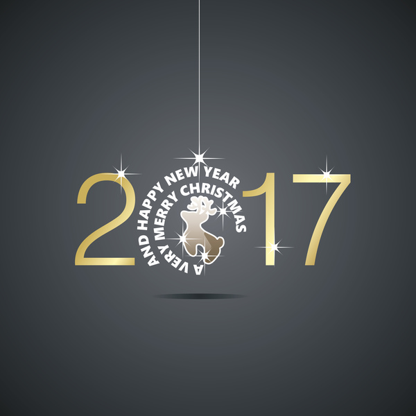 Happy New Year 2017 Christmas ball deer black vector
