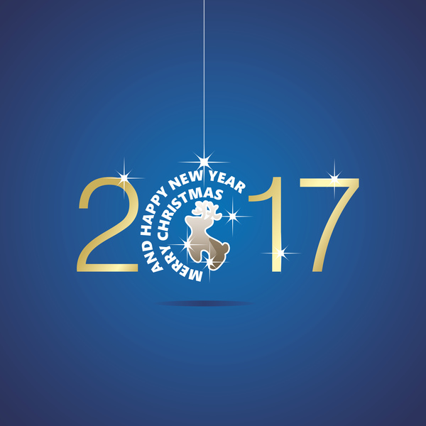 Happy New Year 2017 Christmas ball deer blue vector