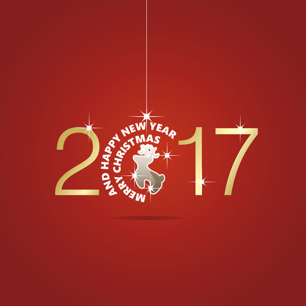 Happy New Year 2017 Christmas ball deer red vector