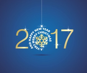 Happy New Year 2017 Christmas ball snowflake blue vector