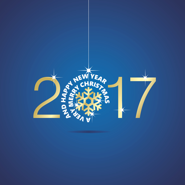 Happy New Year 2017 Christmas ball snowflake blue vector