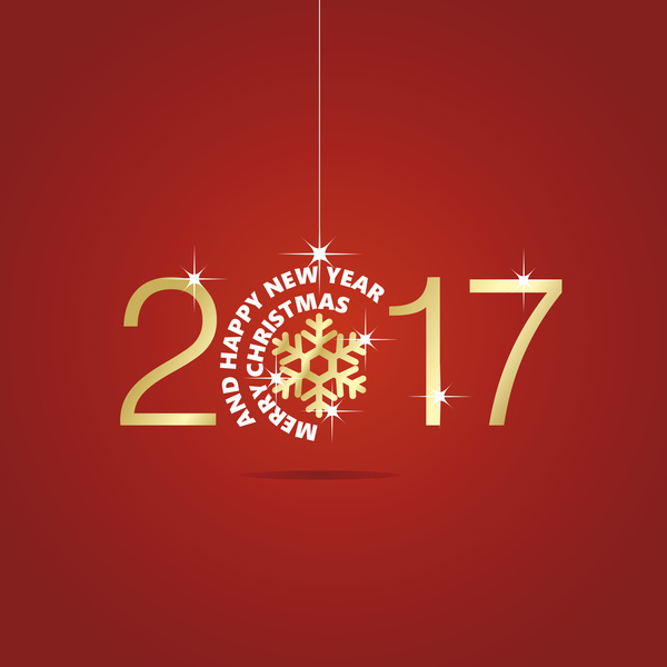 Happy New Year 2017 Christmas ball snowflake red vector