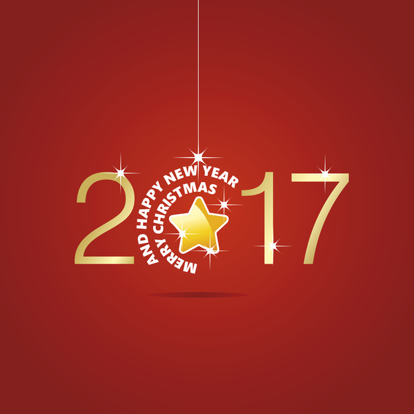Happy New Year 2017 Christmas ball star red vector