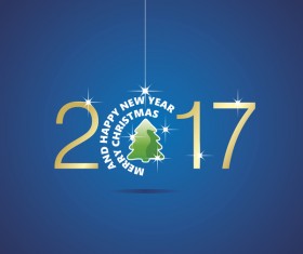 Happy New Year 2017 Christmas ball tree blue vector