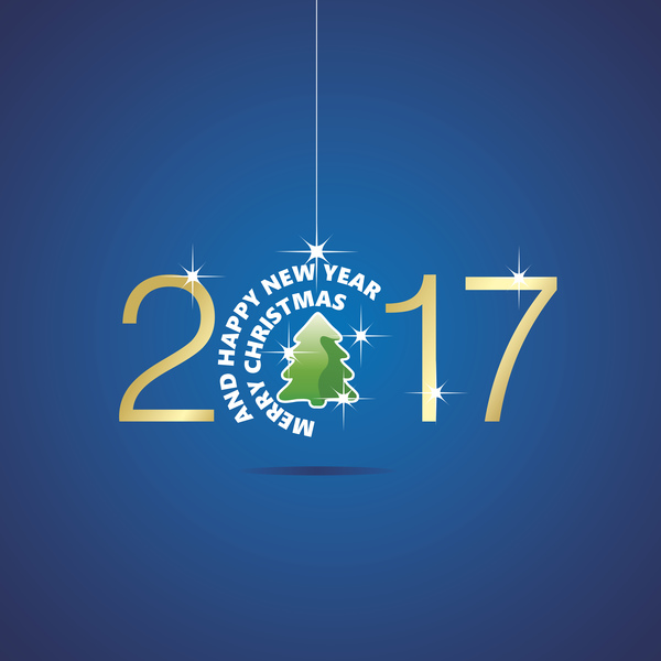 Happy New Year 2017 Christmas ball tree blue vector