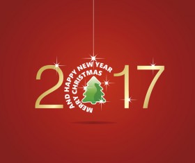 Happy New Year 2017 Christmas ball tree red vector