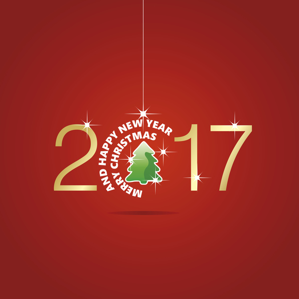 Happy New Year 2017 Christmas ball tree red vector