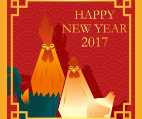 Happy new year 2017 background with rooster vector 04