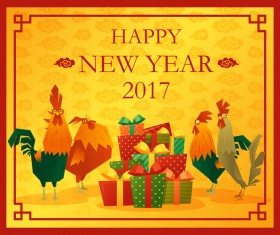 Happy new year 2017 background with rooster vector 05