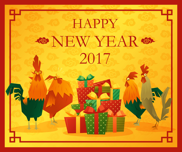 Happy new year 2017 background with rooster vector 05