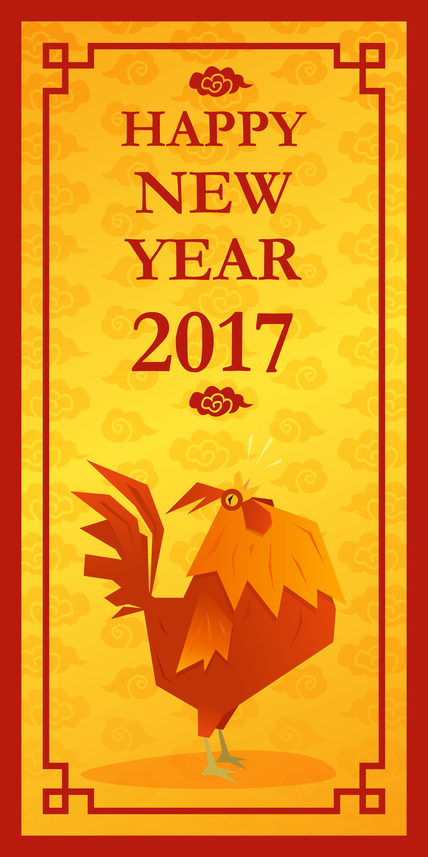 Happy new year 2017 with chicken Vertical banner vector 01