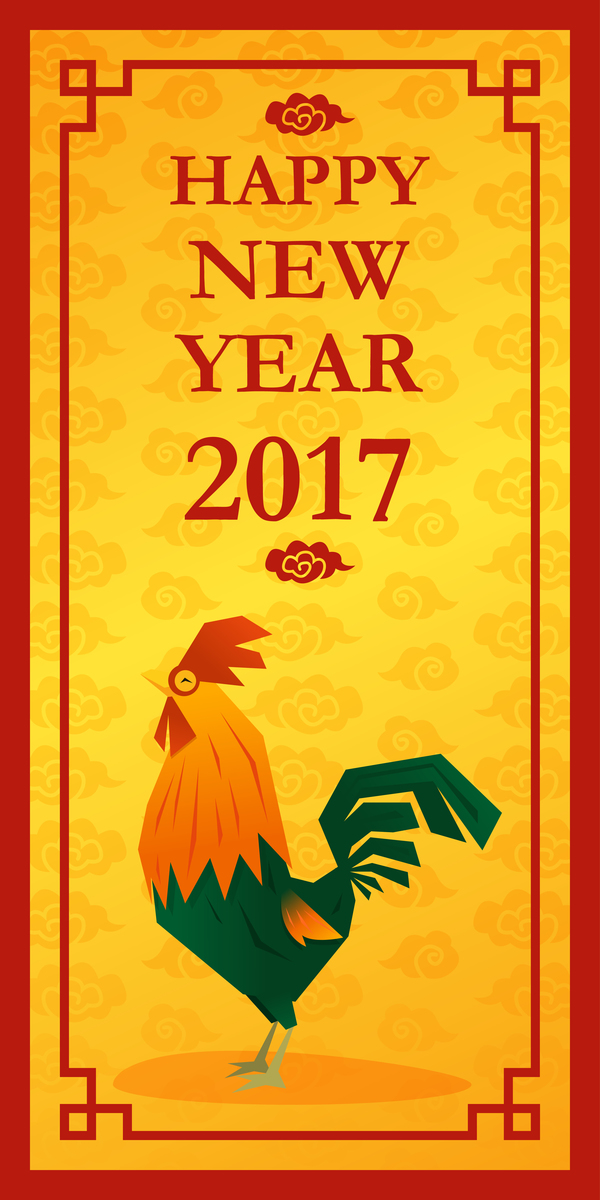 Happy new year 2017 with chicken Vertical banner vector 02