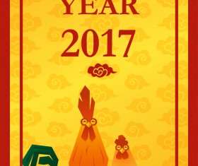 Happy new year 2017 with chicken Vertical banner vector 03