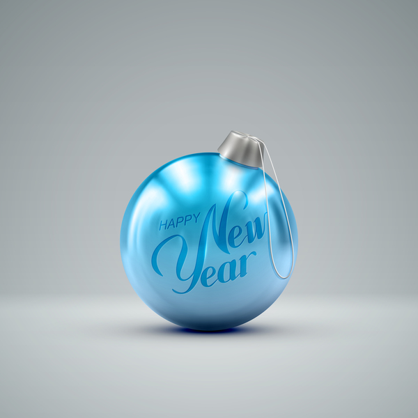 Happy new year with blue christmas ball vector