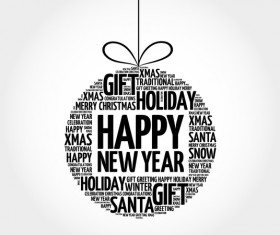Happy new year with word cloud christmas ball vector