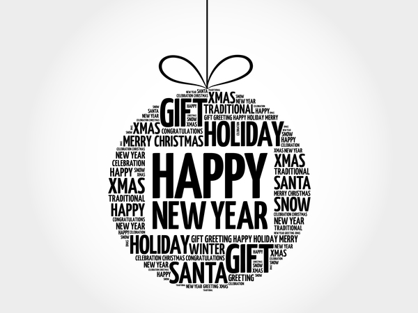 Happy new year with word cloud christmas ball vector